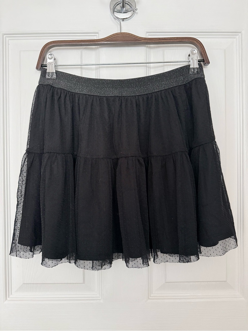Art Class Girls Black Tiered Tulle Skirt Glitter Goth Glam Ballet Halloween XL